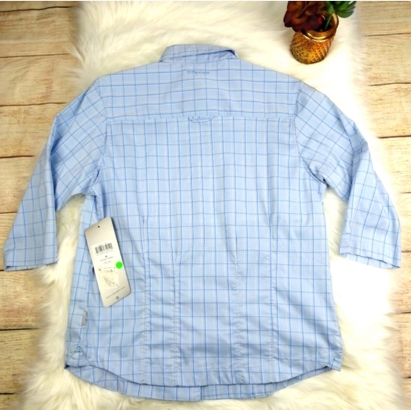 Columbia Titanium Mount Veronica II Blue Checkered ¾ Sleeve Button-Up Shirt Sz M - Picture 5 of 5